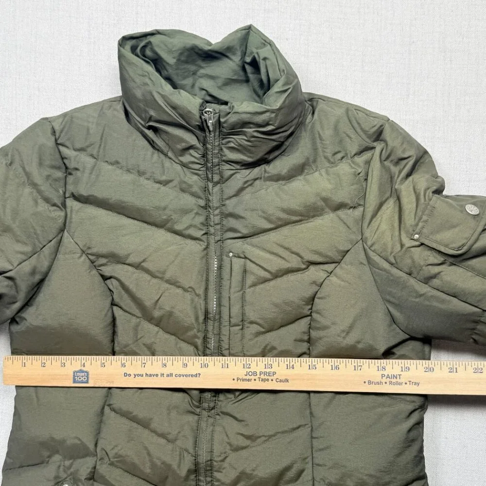Eddie Bauer Long Puffer Down Coat Quilted Olive Green Nylon Blend Size L - Picture 4 of 9